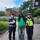 PCSO Jones with a student ambassador and campus security staff