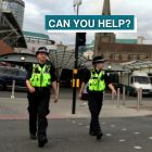 Graphic with Can you help wording on showing two police officers on foot patrol in city centre