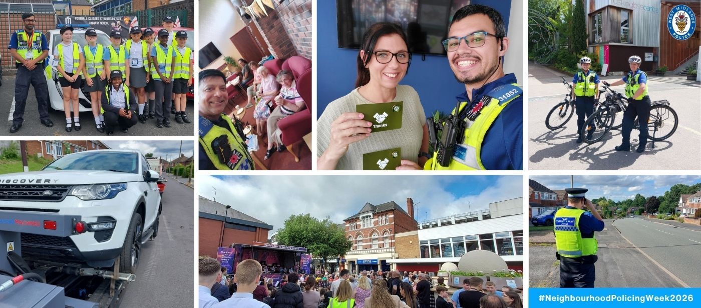 A collage of images showing policing activity