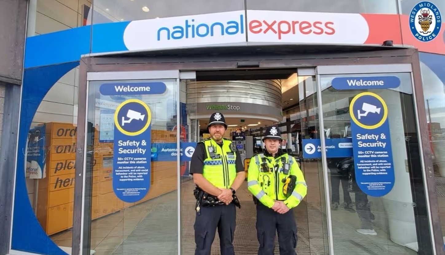 Officers outside Birmingham Coach Station
