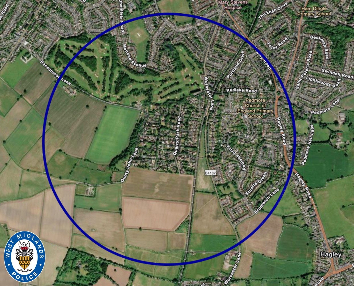 Map showing restricted airspace in Stourbridge 