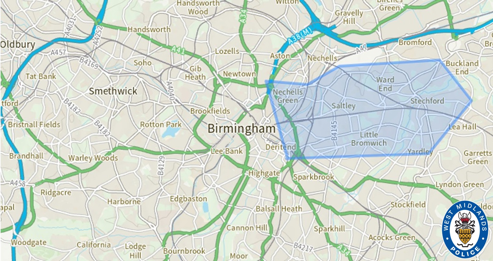 Map showing Section 60 area in Birmingham