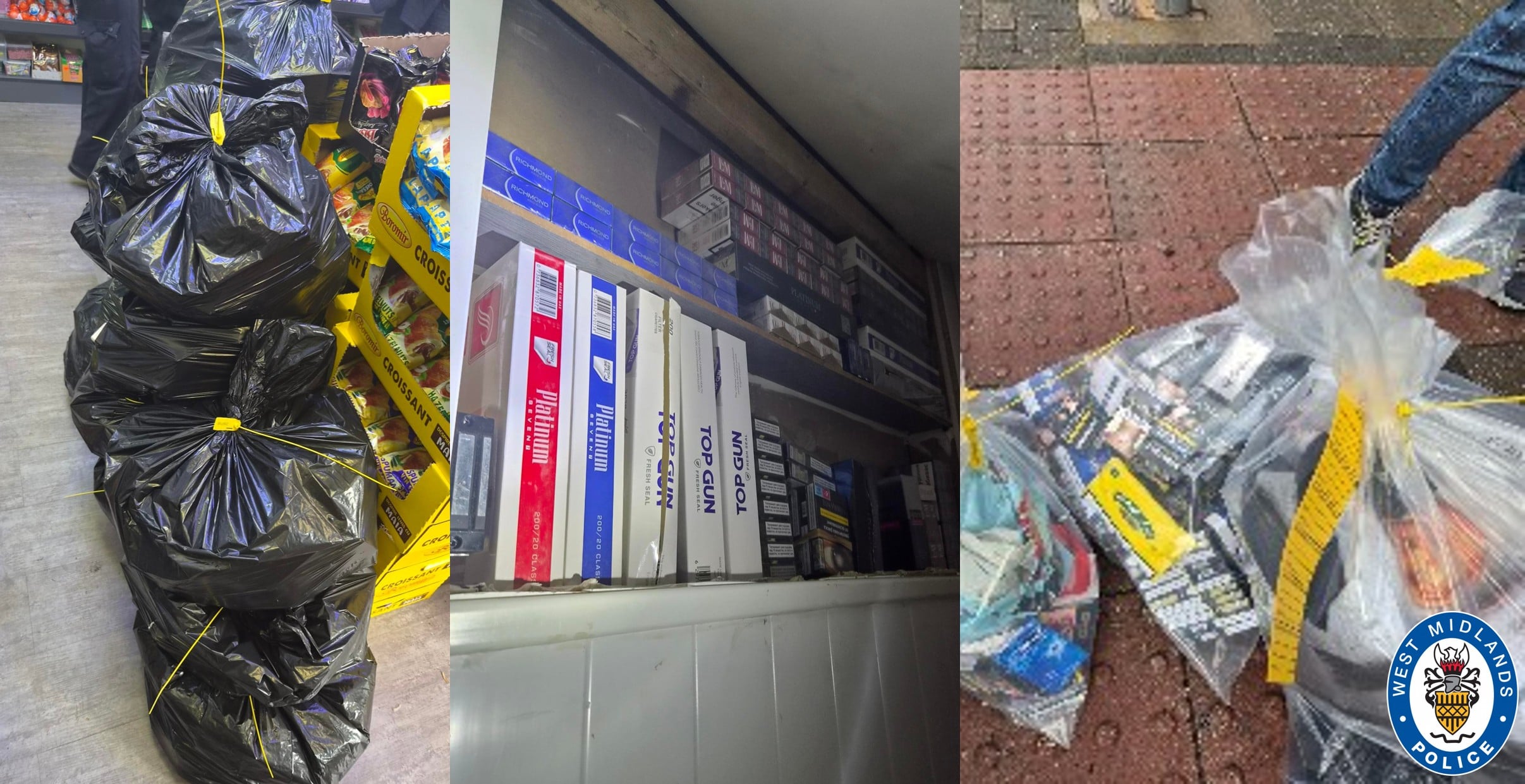 Collection of images showing haul of illegal and illicit goods