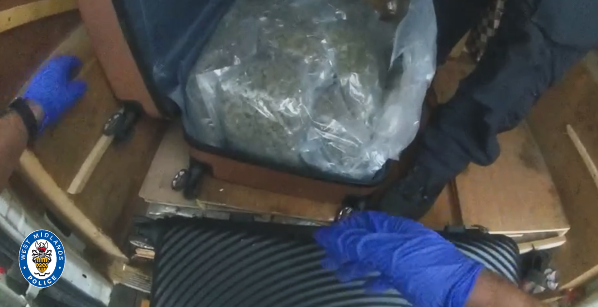 The moment drugs are found in a suitcase