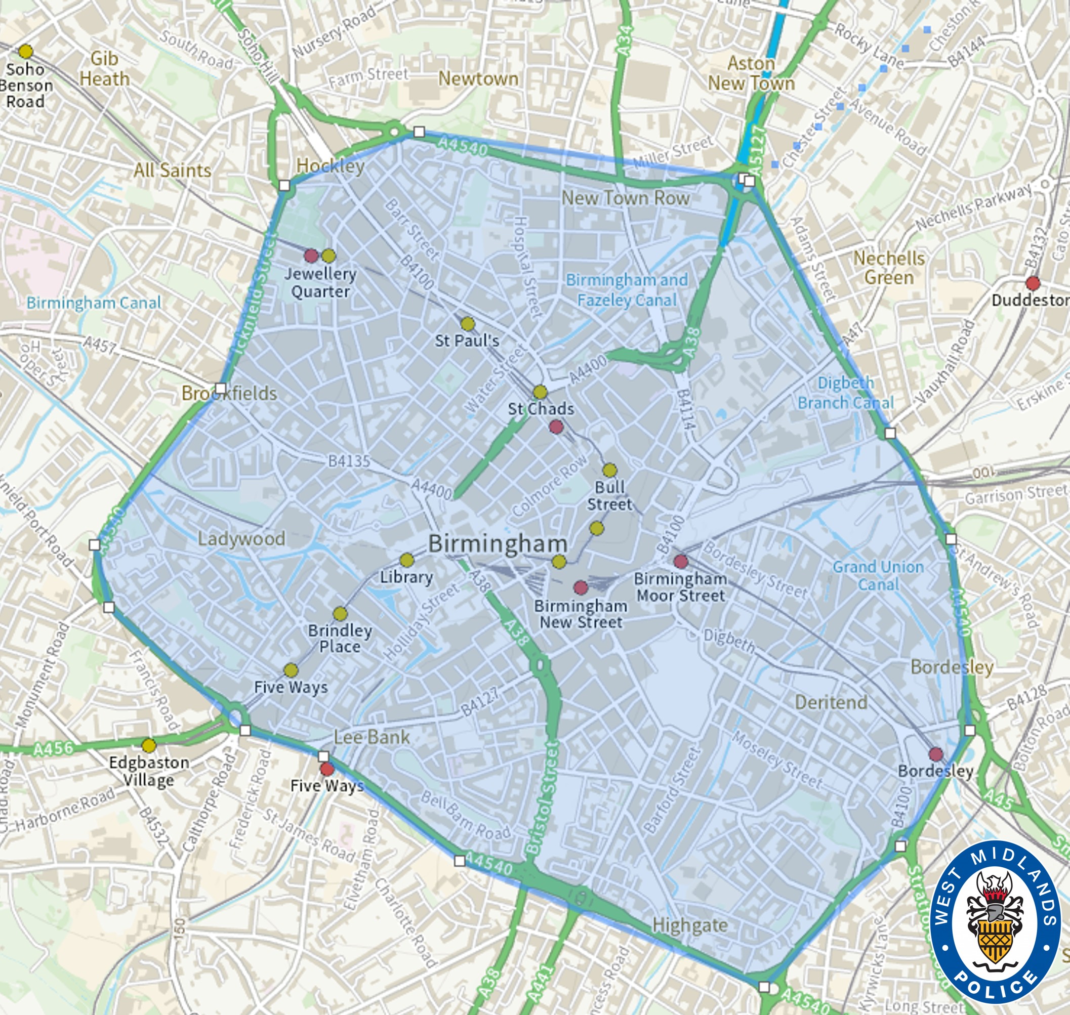 Map Target Drawing Policing powers in place in Birmingham | West Midlands Police